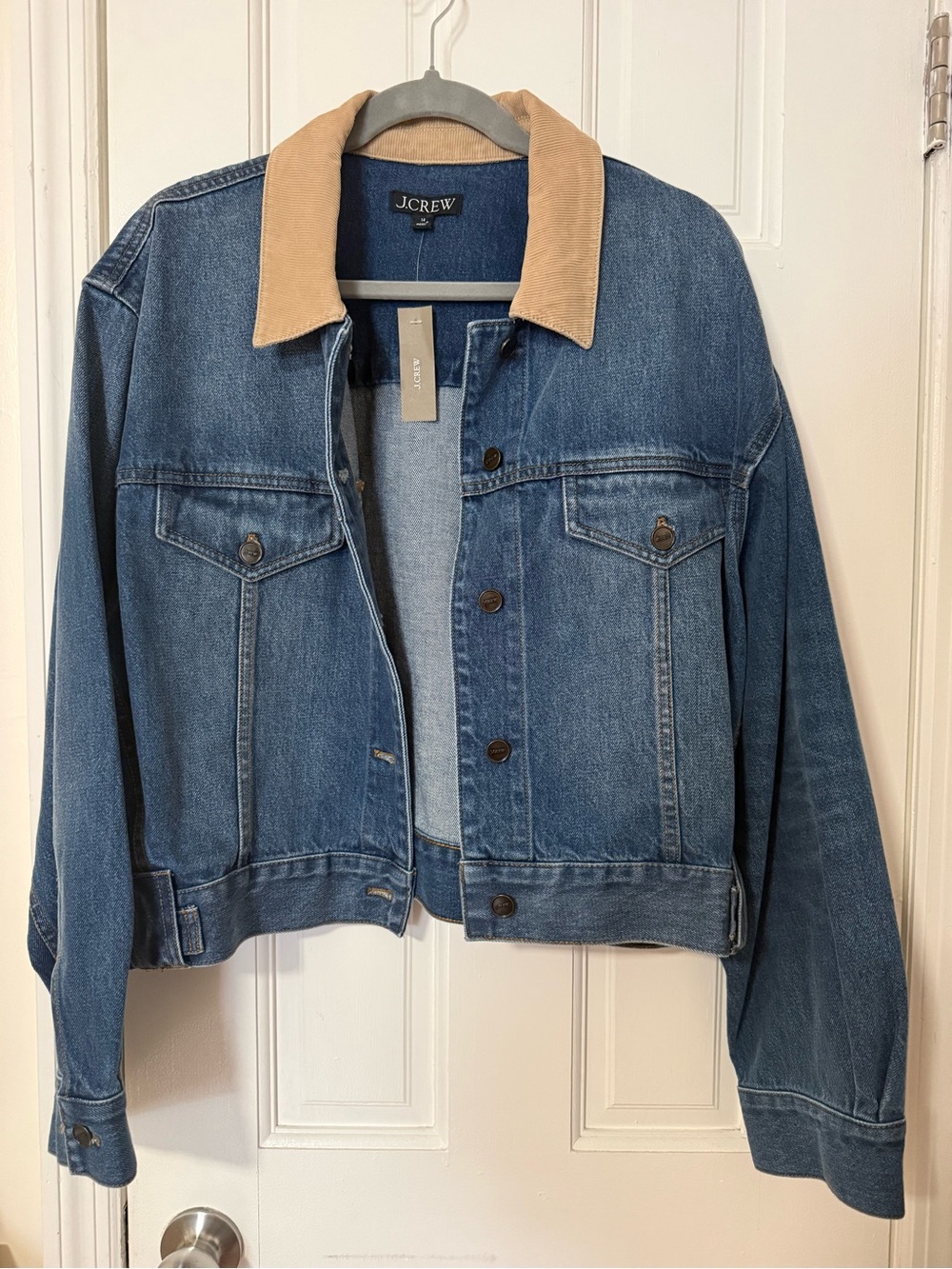 J. Crew Oversized cropped trucker jacket in denim.NWT